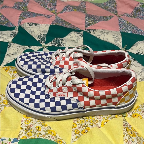 Vans Kids Red and Blue Checkerboard Sneakers - Picture 2 of 5